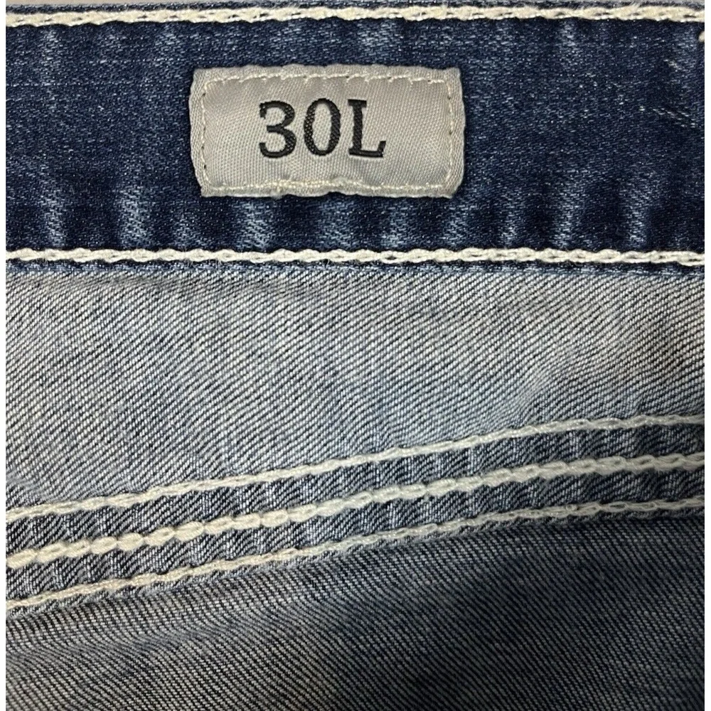 BKE Buckle Jake Jean Men 30L Blue Wash Straight Stretch Whisker Rodeo Cowboy